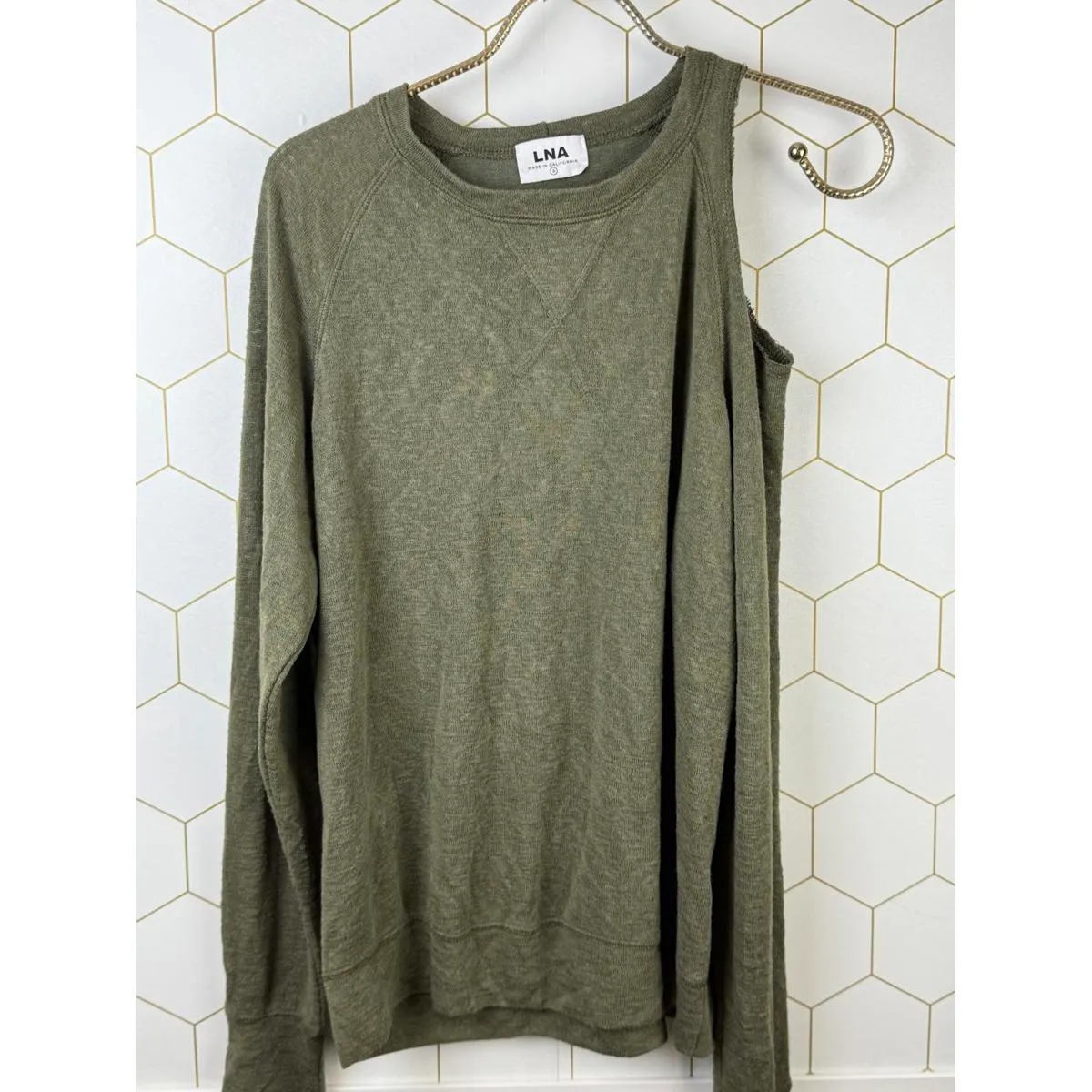 LNA Olive Green Cold Shoulder Long Sleeve Knit - Size - Small - Image 6
