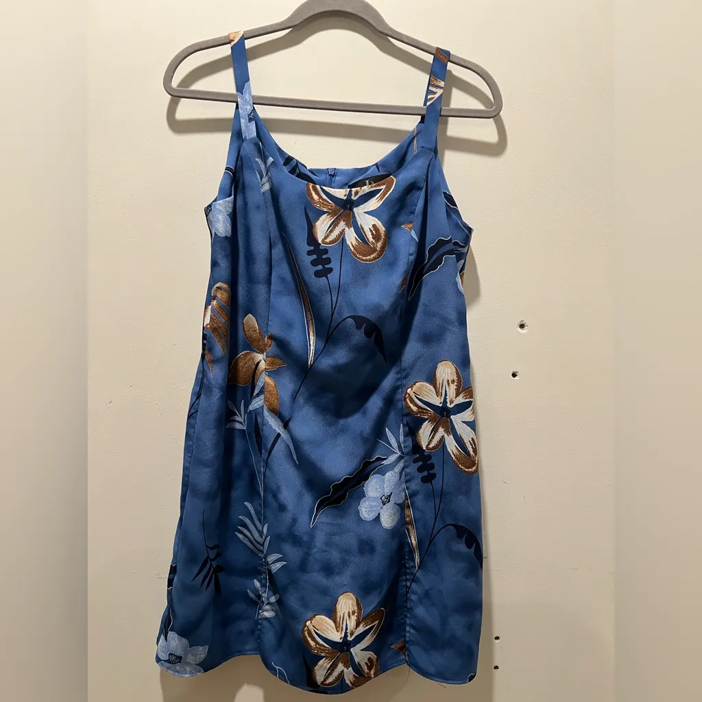 Vintage 90s John Roberts Petite Blue Floral Satin Slip Dress Size 12P Y2K - Image 2
