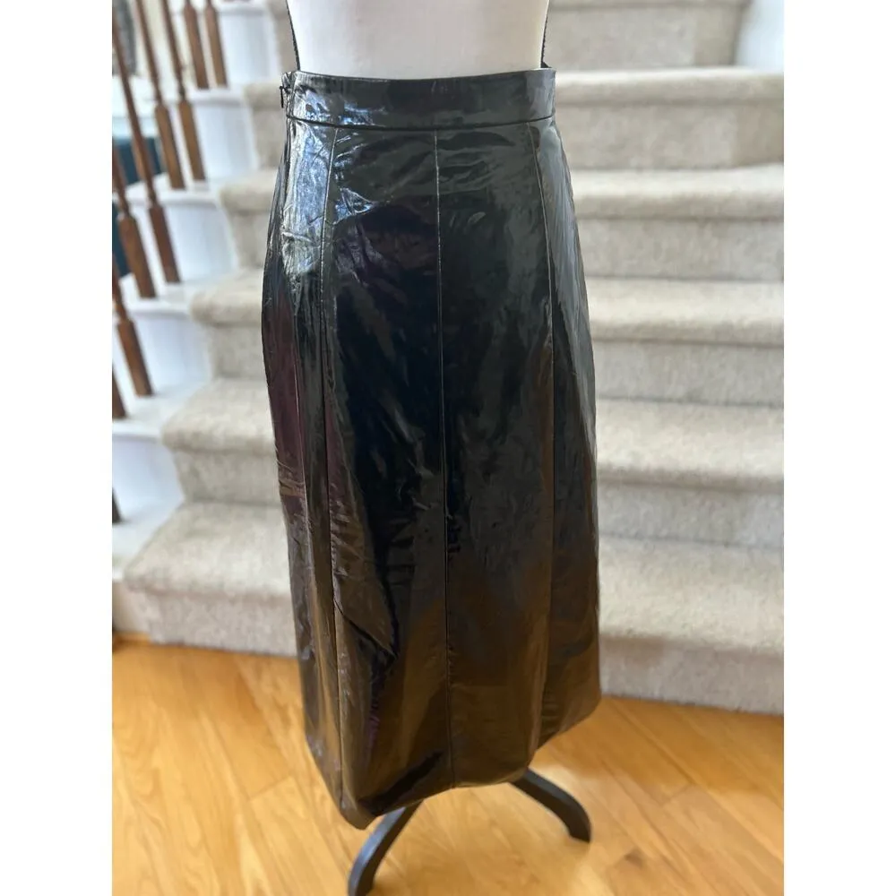 Rhode Remi Faux Patent Leather Button Front Midi Skirt Black Size 4 - Image 4