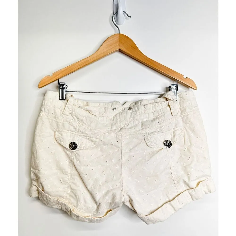 Ashley By 26 International Eyelet Shorts Womens Size XL Cream Floral 100% Cotton - Image 4