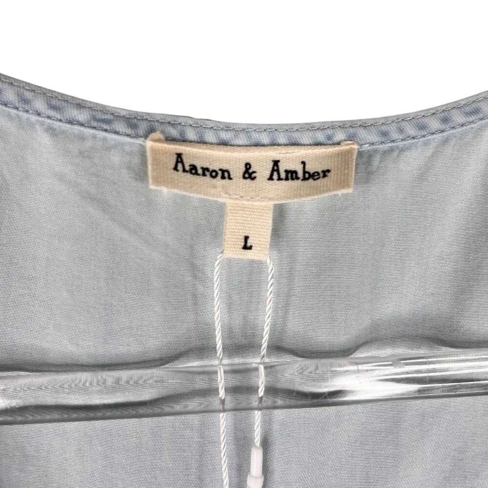 Aaron & Amber Romper Light Blue Chambray Large Sleeveless New - Image 8