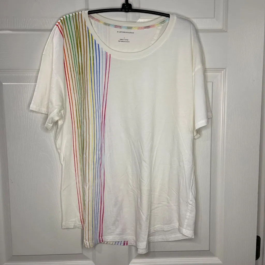 by Anthropologie Rainbow Stripes Graphic Tee Women's Size Large 100% Cotton Knit - Image 11