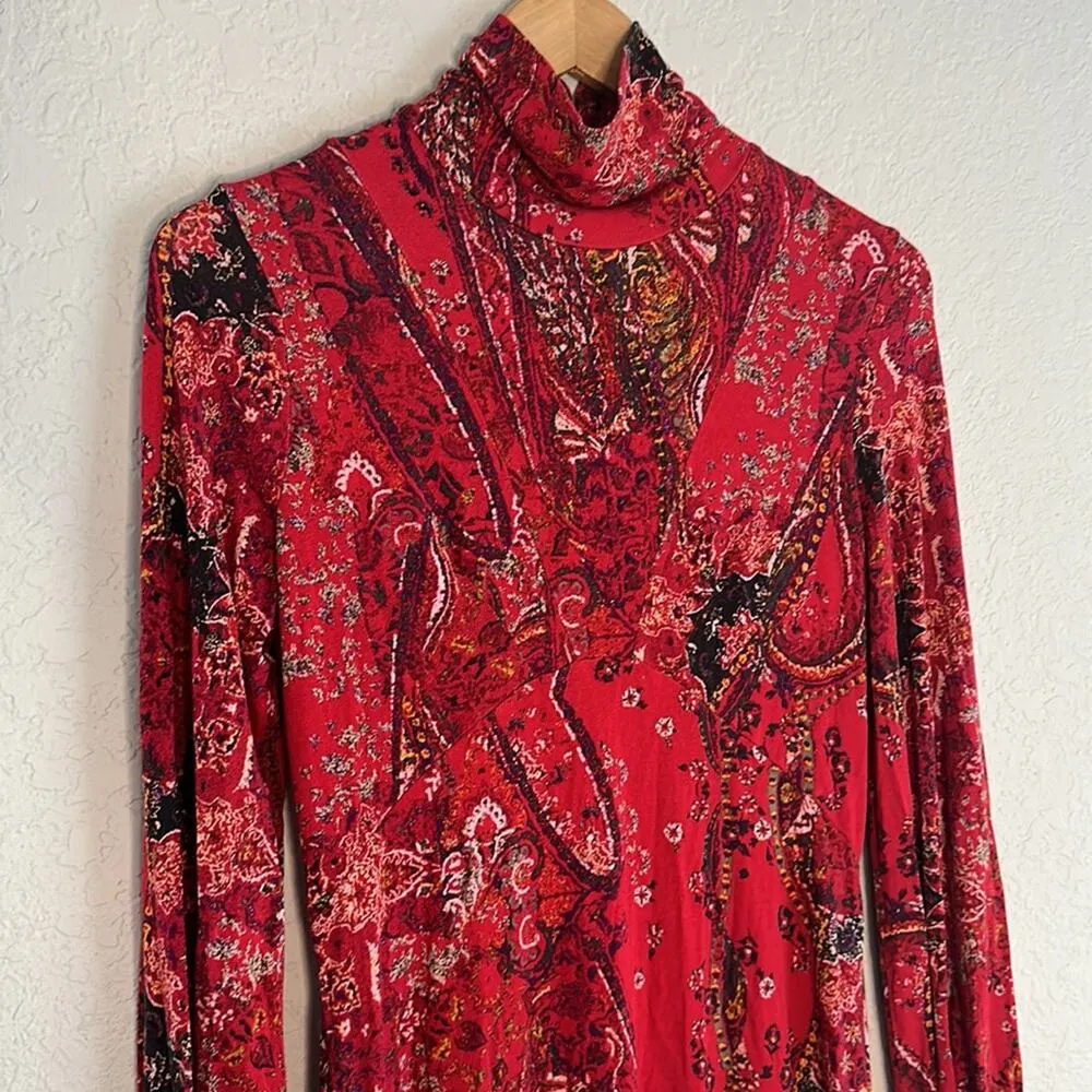 Free People Vampire Dress Red Paisley Cut Out Back Choker Fall Halloween Goth - Image 3