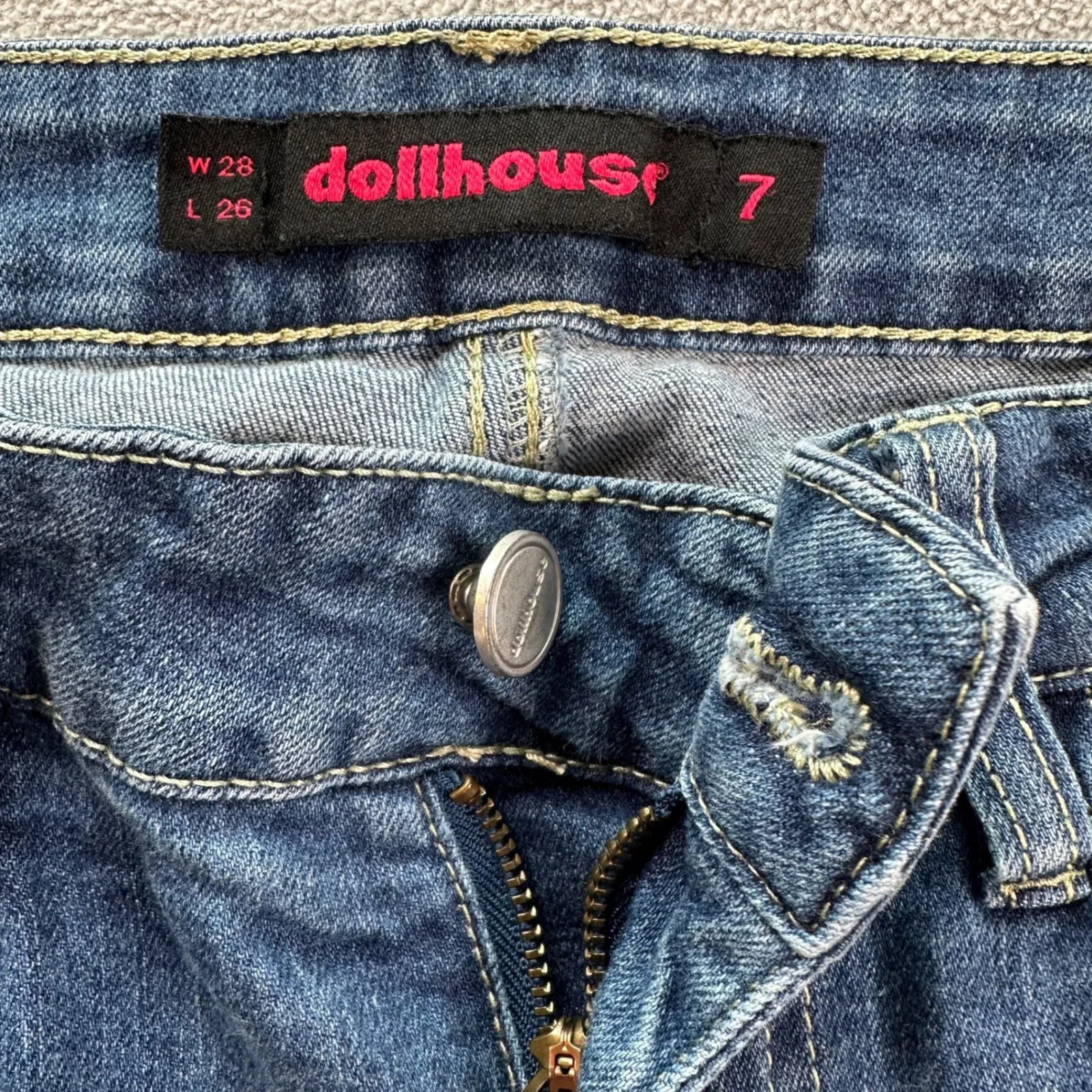 Dollhouse Jeans Womens 7 30 Blue Distressed Ripped Bootcut Medium Wash Mid Rise - Image 5