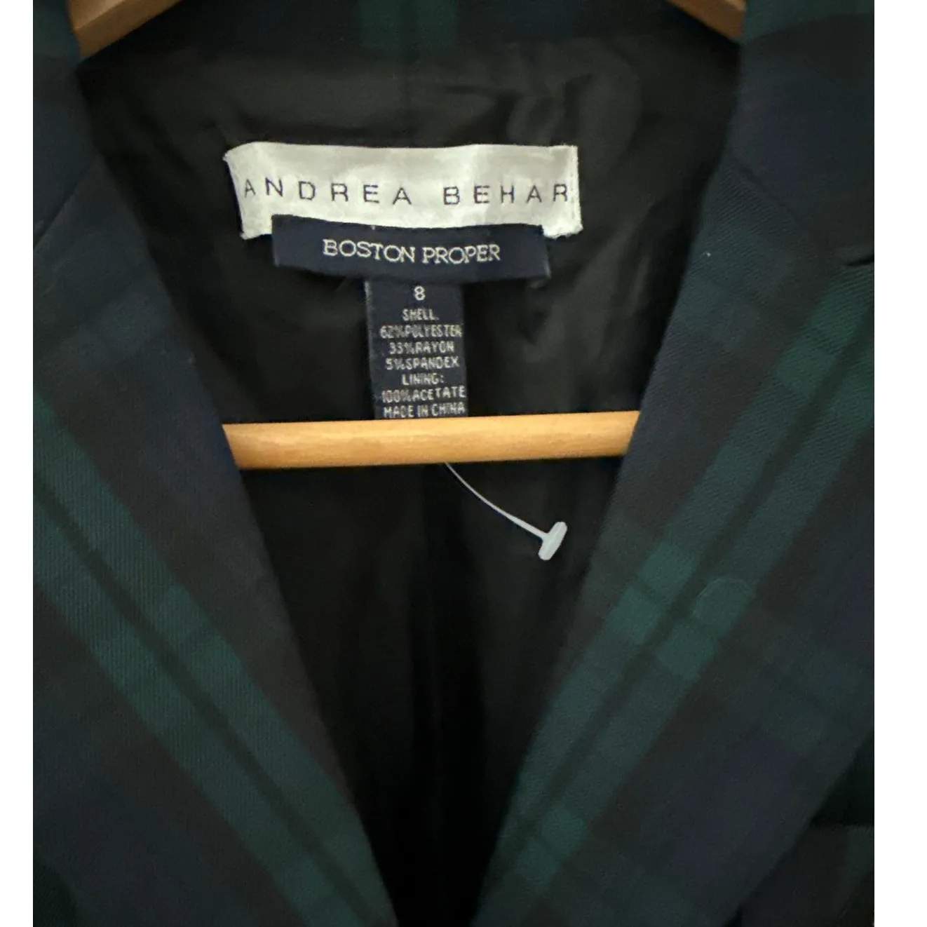 Andrea Behar x Boston Proper Chest‎ Emblem Chest Tartan Plaid Blazer Size 8 - Image 9