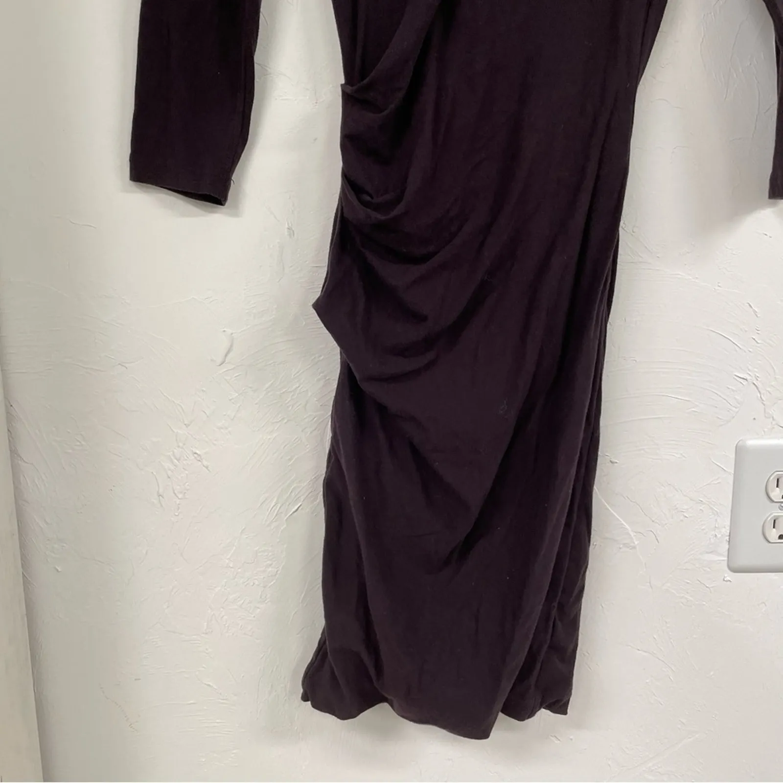 James Perse Purple Long Sleeve Wrap Bodycon Ruched Mini Dress Womens S Classic - Image 4