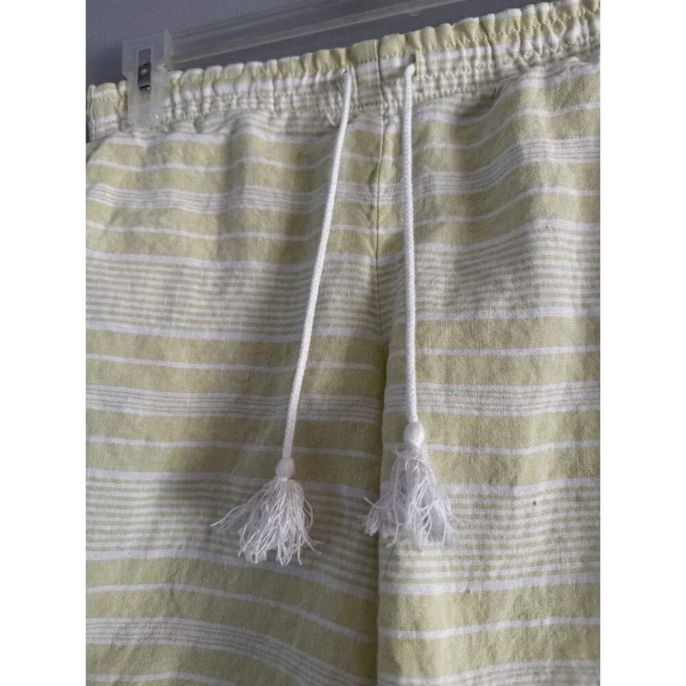J Jill Love Linen Size XS 100% Linen Shorts Citron White Stripe Pull On Green - Image 4