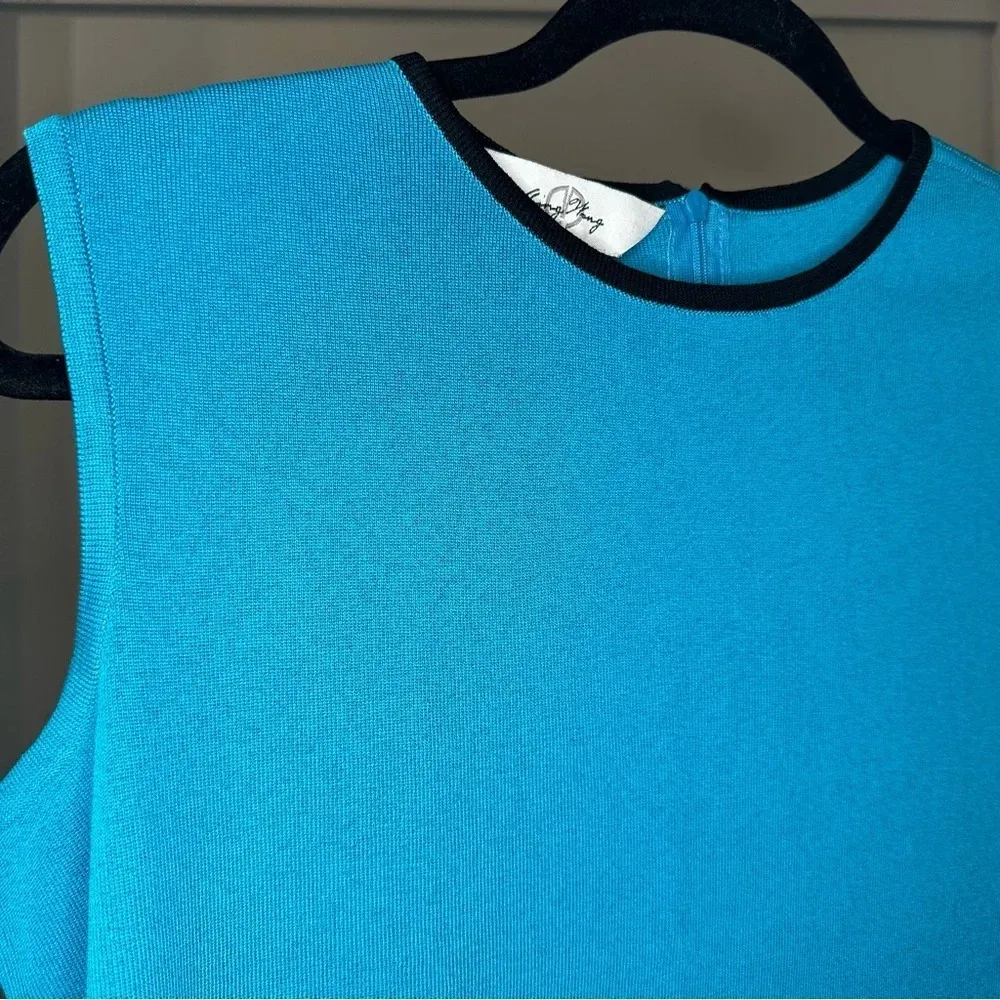Ming Wang‎ Slinky Knit Tank Top Turquoise Blue Round Neck Pullover Shirt Size M - Image 6