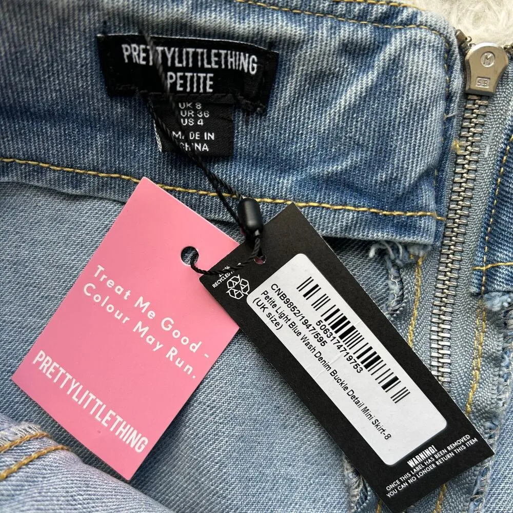 PrettyLittleThing Denim Buckle Mini Skirt US Size 4 - Image 9