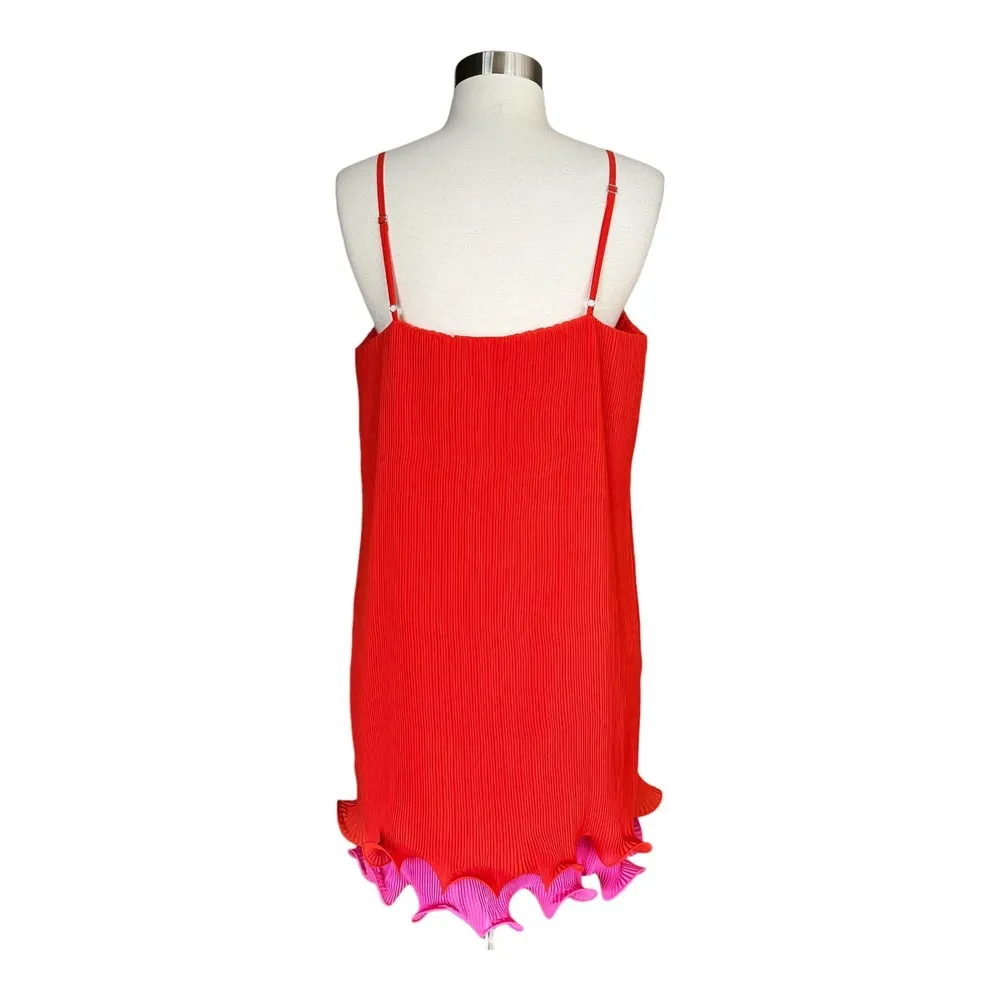 MILLY Bianca Dress Sleeveless Pleated Coral Orange Cocktail Ruffle Hem 10 NWOT - Image 12