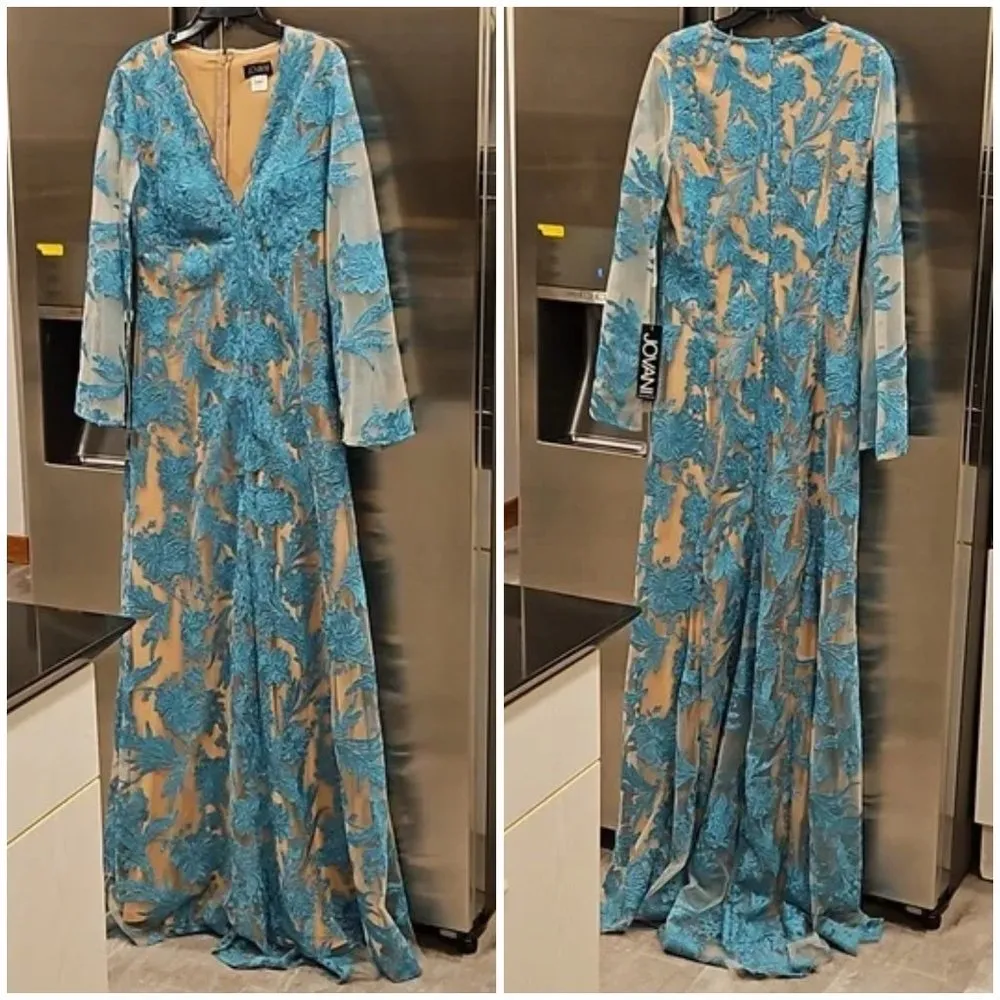 💕JOVANI💕 Embroidered Lace Cape Sleeve Formal Gown Dress Emerald 12 NWT 00752 - Image 12