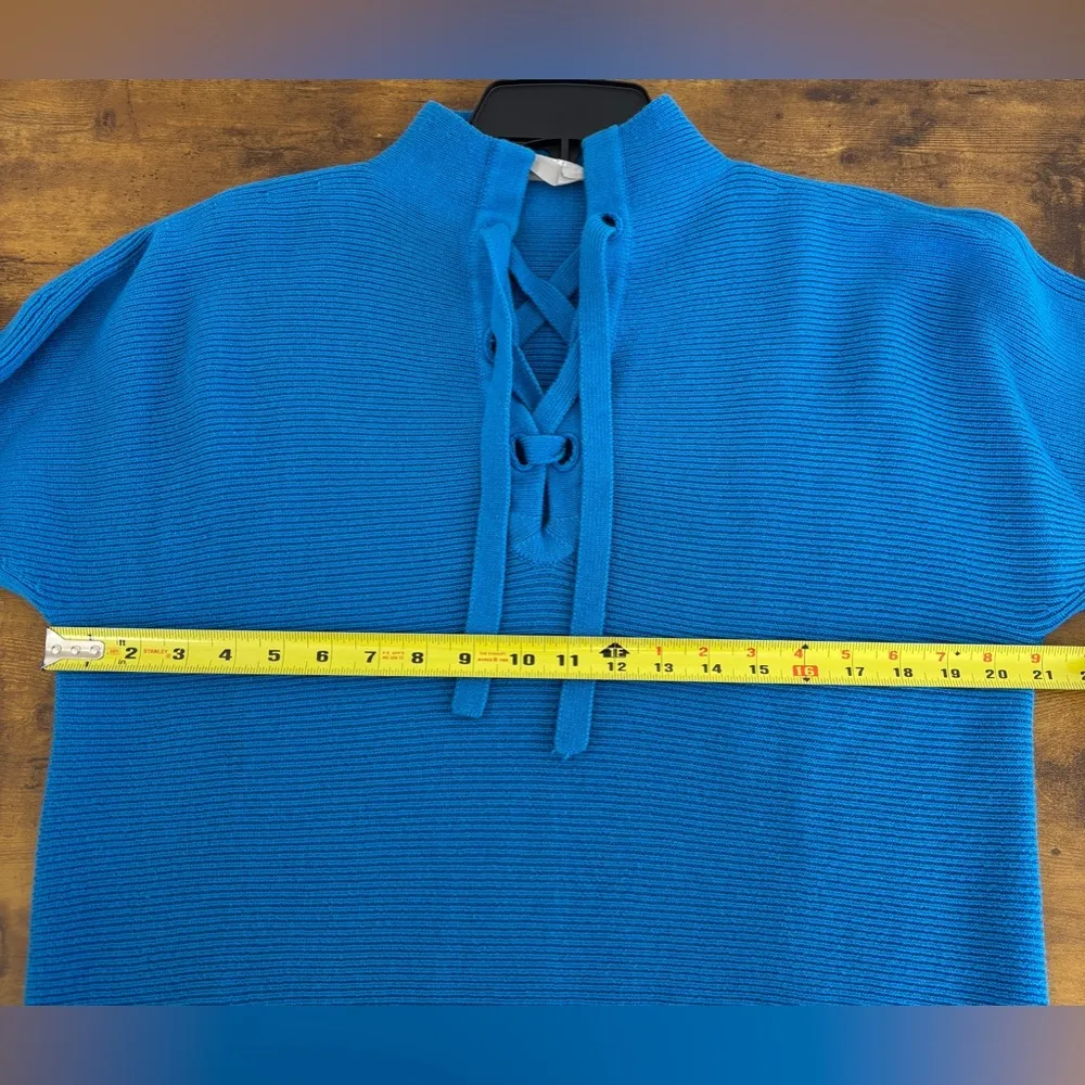 EVERLANE The Lace-Up Smock Sweater Women’s S Blue Long Sleeves Wool Blend - Image 7