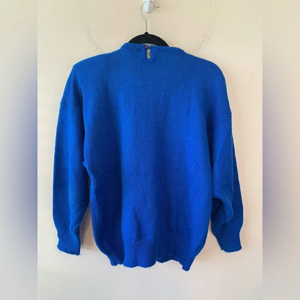 Vintage Anytime Glitz blue and gold 80s‎ embellished sweater size L Blue Size L - Image 2