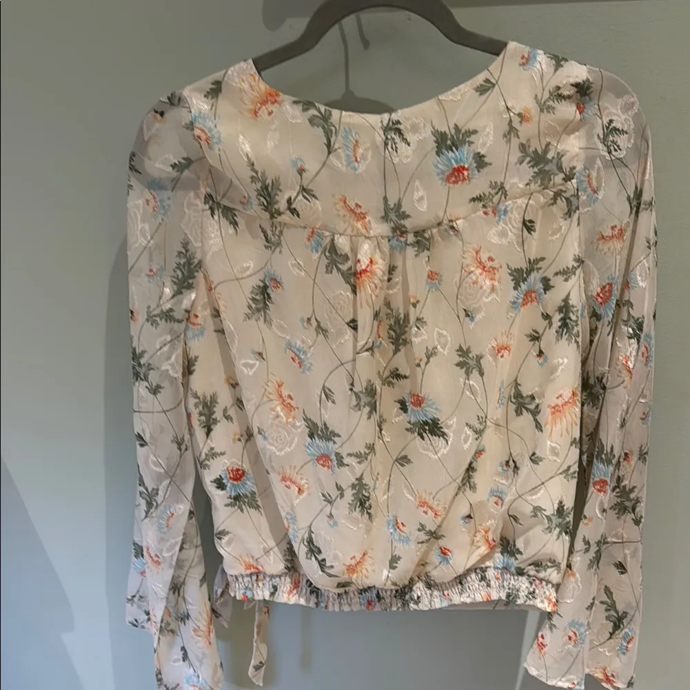 Easel Floral Wrap Blouse - Cream and Orange - Image 3