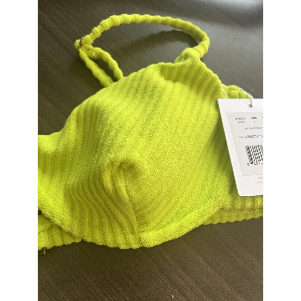 NWT Andie Swim The Bermuda Neon Lemon Ribbed Terry Bikini Top Size Large - Image 4