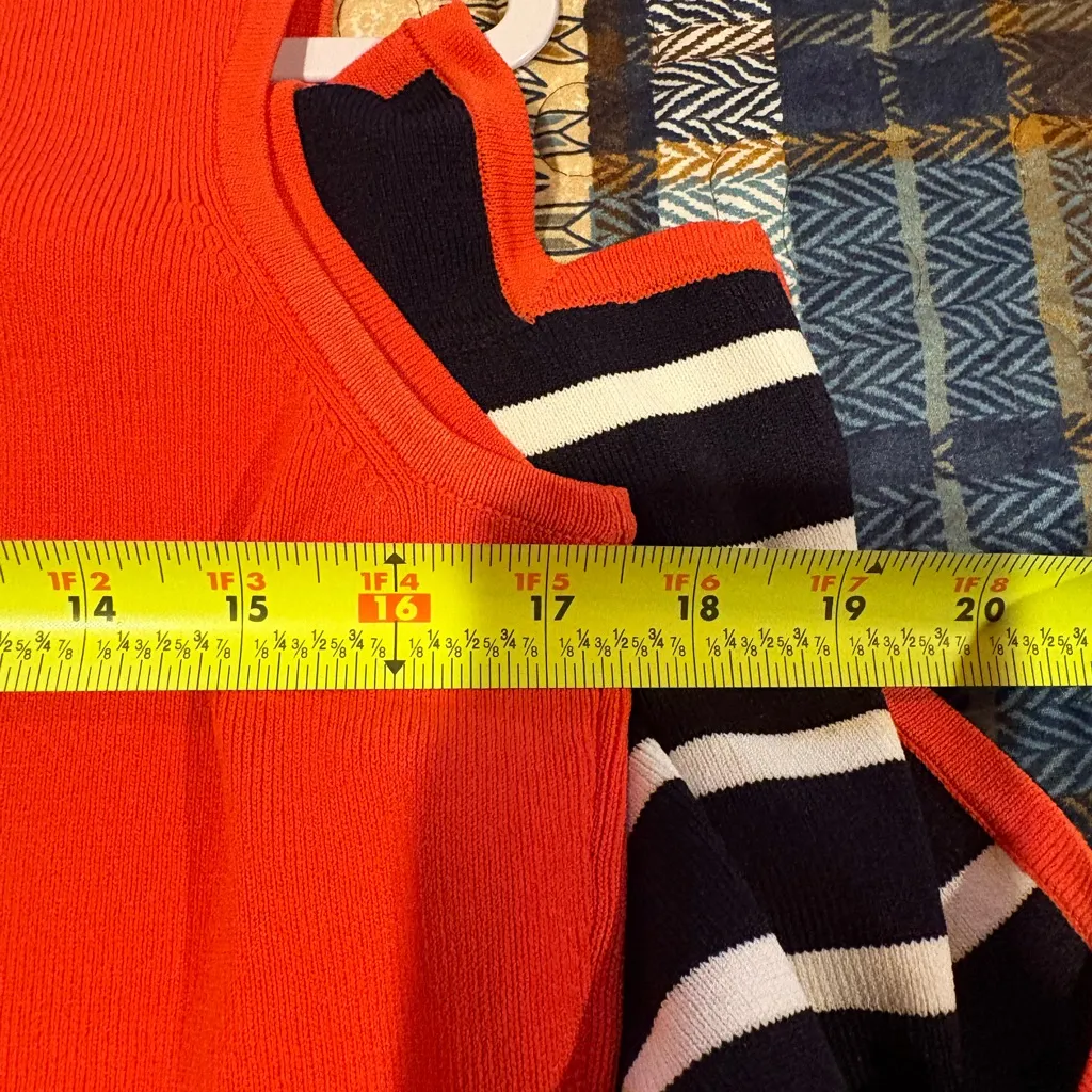 Yarns & Stitches Navy and Orange Striped Women's Cardigan& sleeveless top set Blue Size undefined - Image 8