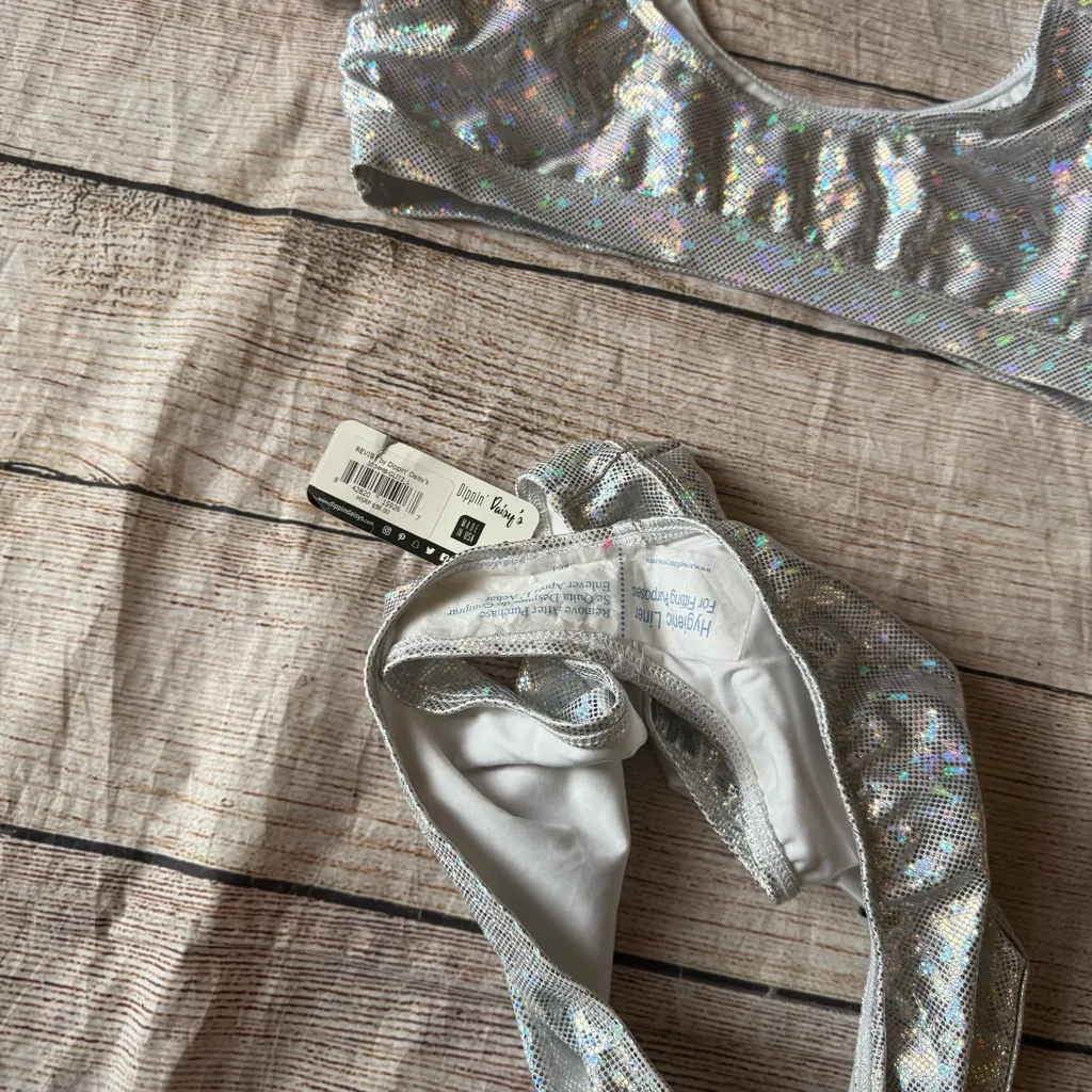 Dippin Daisy’s Women’s Sz Large Silver Holographic 2 Piece Bikini Swim Suit NEW - Image 10