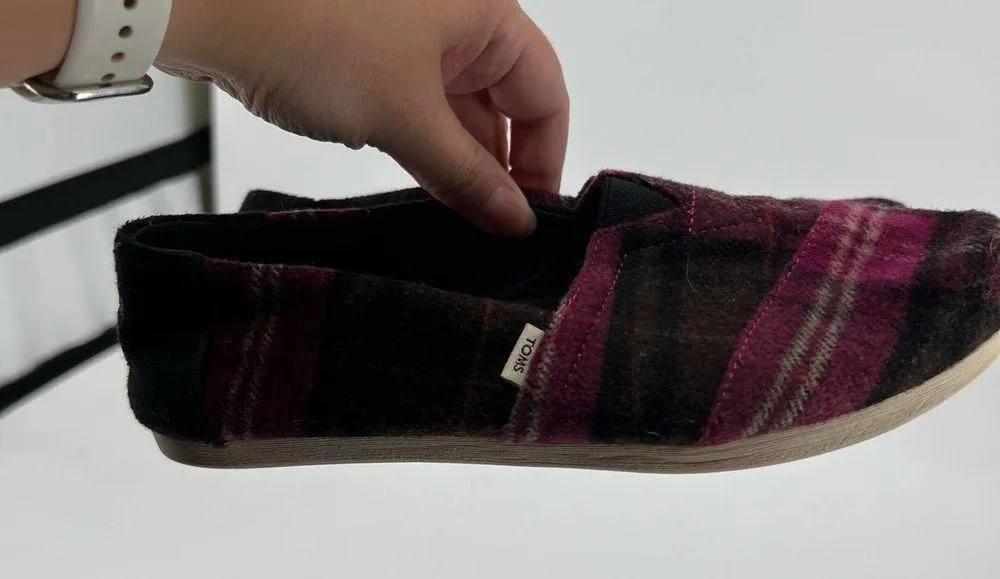 Toms Alpargata Womens US 6.5 Fuschia Cozy Plaid Ortholite Comfort Shoes 10016039 - Image 5