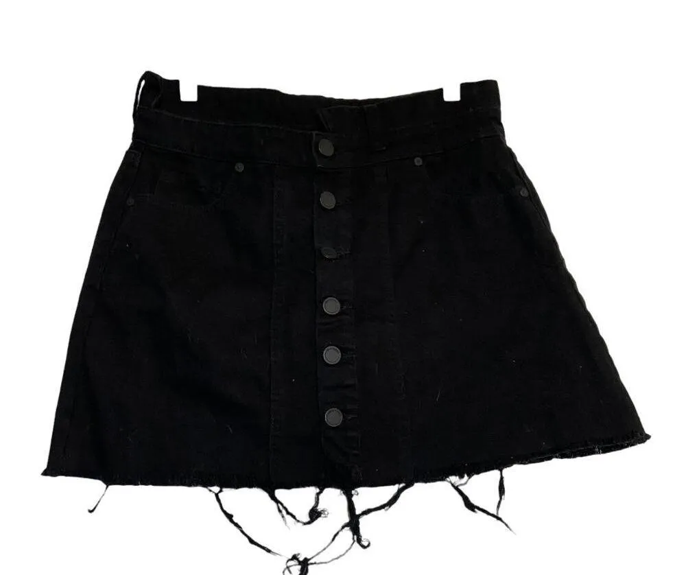 BLANKNYC Denim Skirt Asymmetric 100% Cotton Button Front Frayed Night Stroll 28" - Image 2