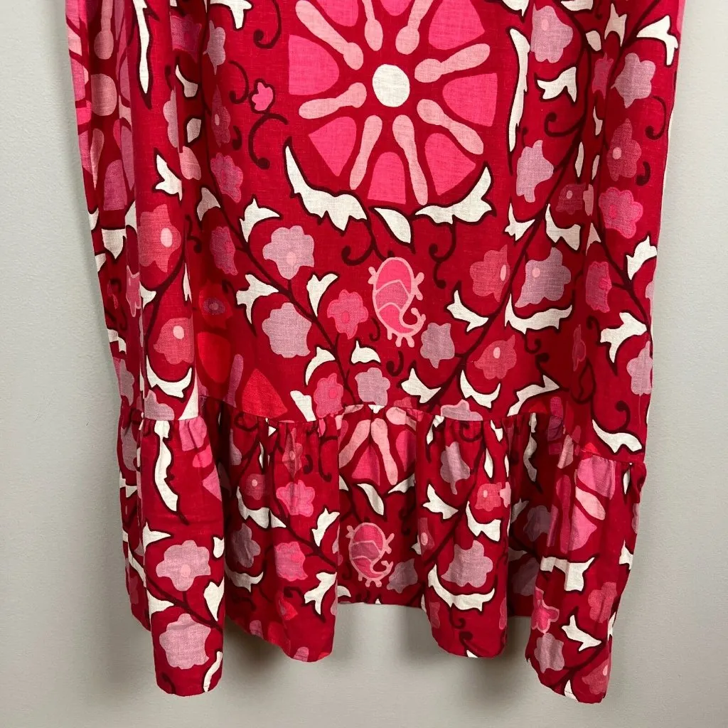 Rhode x Target Dress Womens 30 Red Zinnia Floral Midi Bell Sleeve Ruffle‎ Linen - Image 4