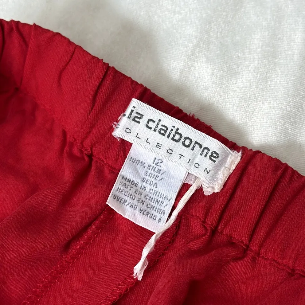 Vintage Liz Clairborne Sz 12 Cherry Red High Rise 100% Silk Casual Golf Shorts - Image 3