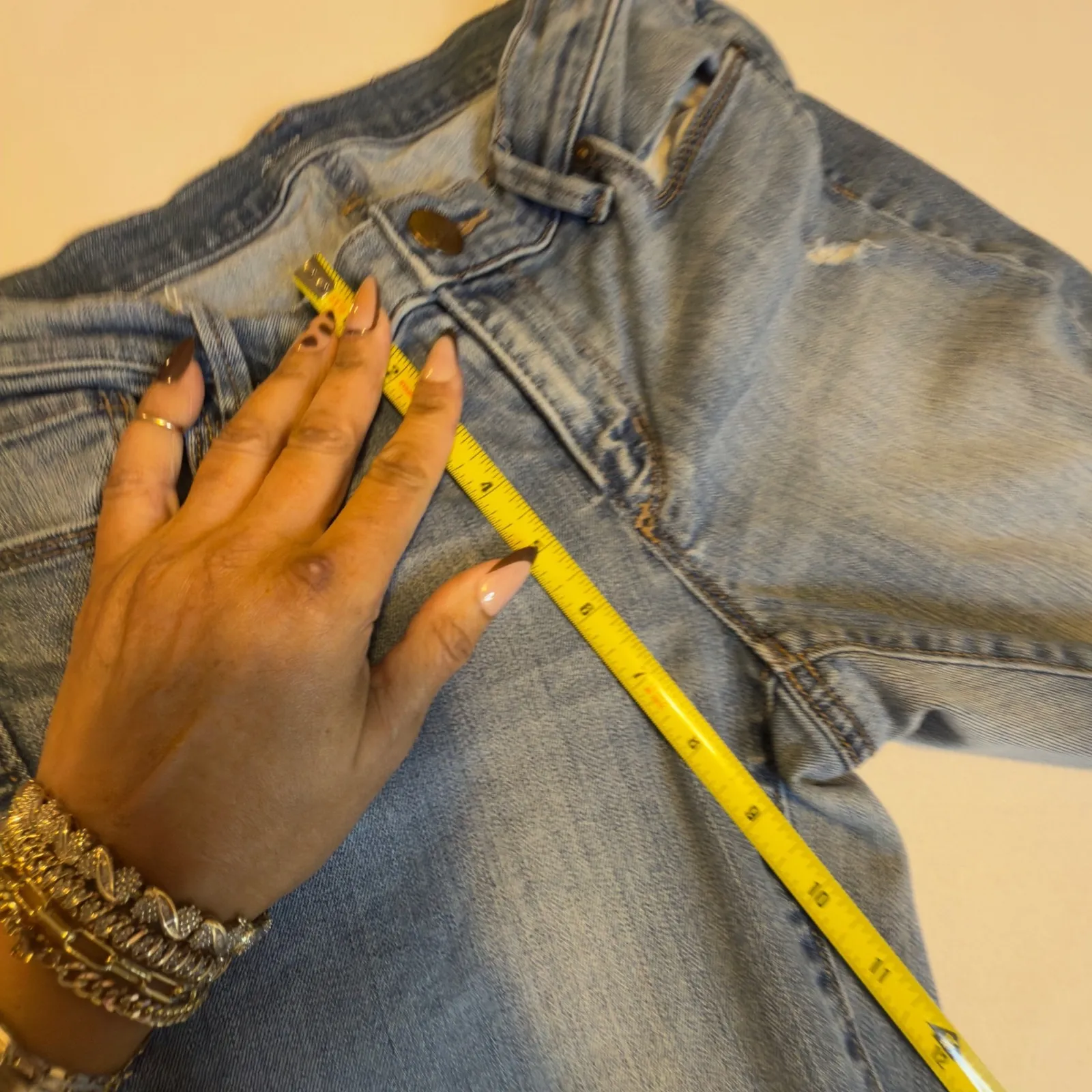 LOFT Ann Taylor Light Wash Distressed Skinny Cropped Denim Jeans Size 28" - Image 6