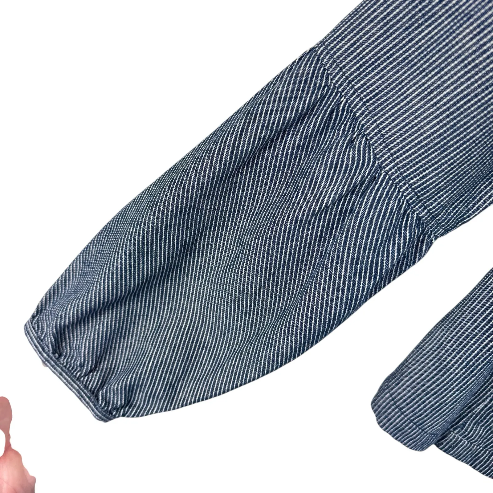 Live A Little Blue White Pinstriped Full Zip Collared Jacket Pockets Size S - Image 6