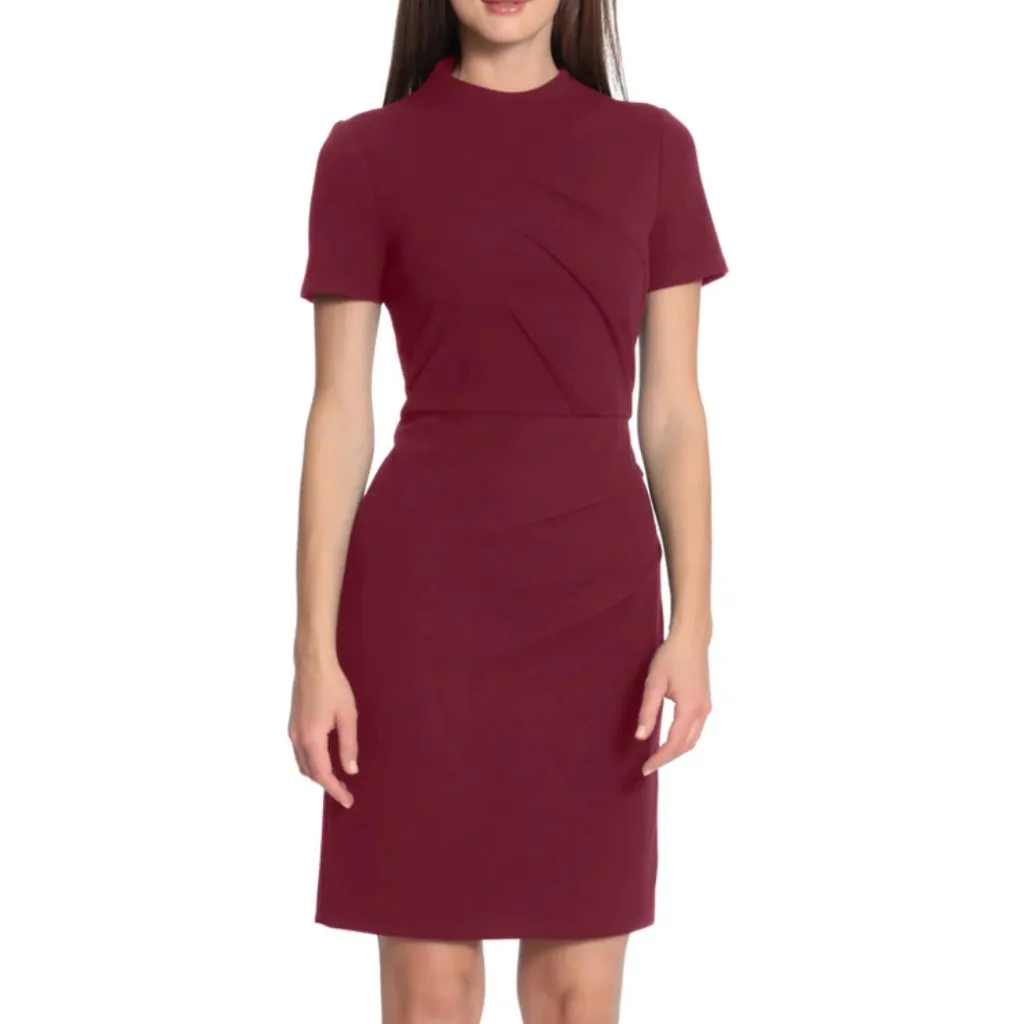 MAGGY LONDON Pintuck Detailed Mock Neck Dress Red Short Sleeve Sheath Dress 12 - Image 5