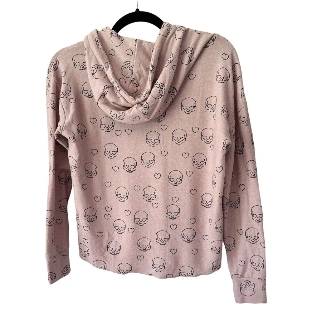 Chaser Light Pink Skull Heart Print Pullover Hoodie Sweatshirt Women’s Size XS - Image 3