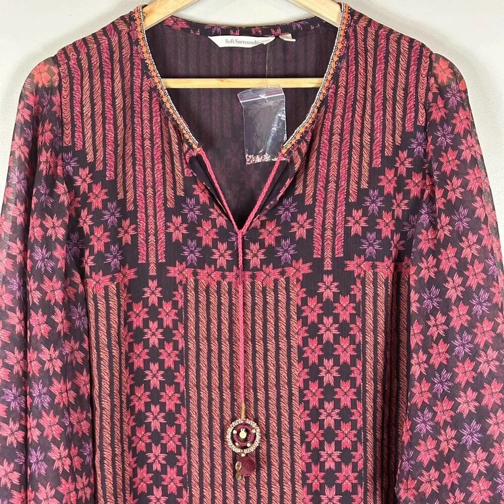 Soft Surroundings NWOT Alicia Red and Purple Boho Artisan Gypsycore Blouse - Image 3