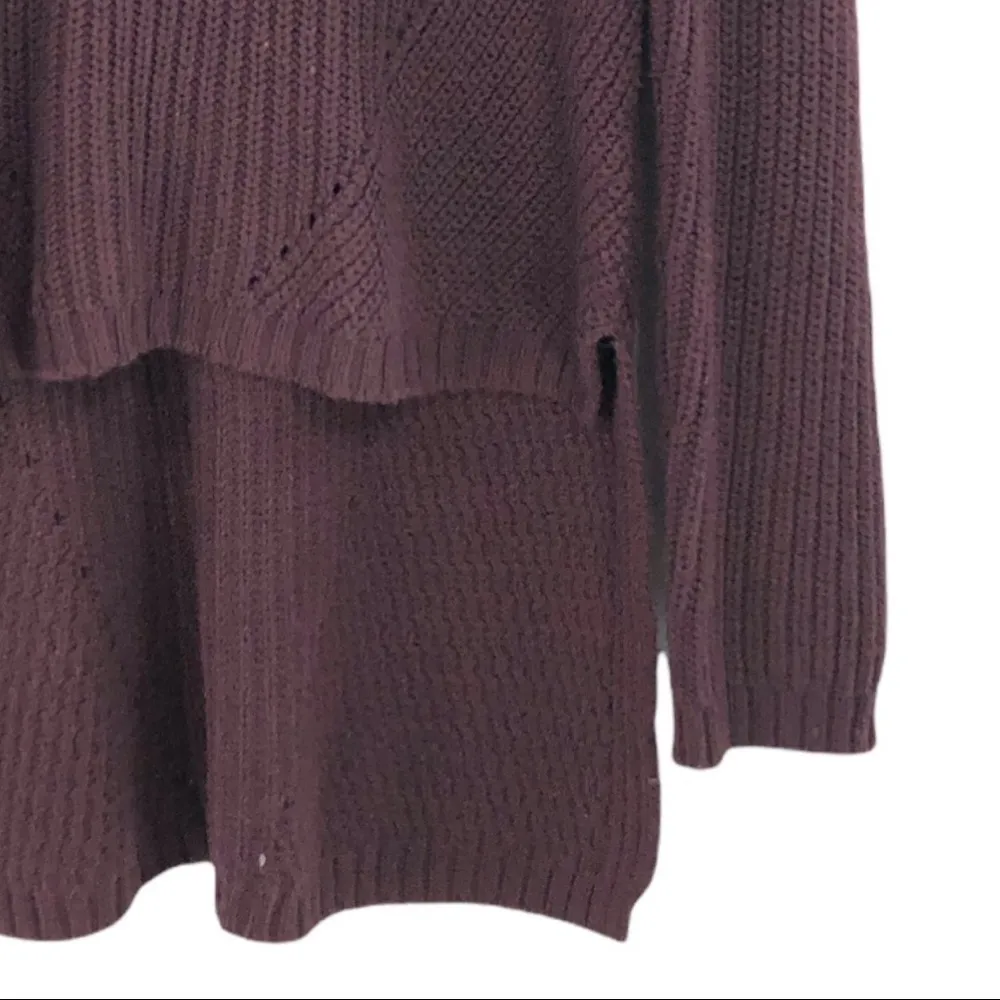 Anthro. Moth - Deep Plum High Low Step Hem Cowlneck Wool Blend Sweater - Small - Image 2