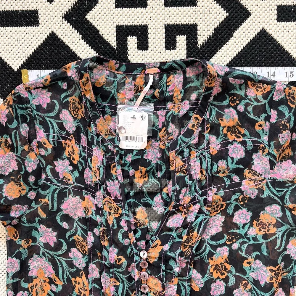 Free People See It Through Floral Maxi Dress in Black Combo XS NWT - Image 15