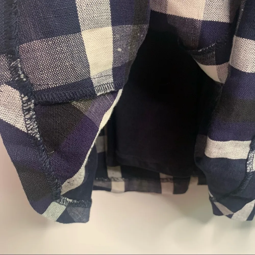 Eva Franco Anthropologie Anya Navy Plaid Linen Blend Halter Dress Size 2 Blue - Image 5