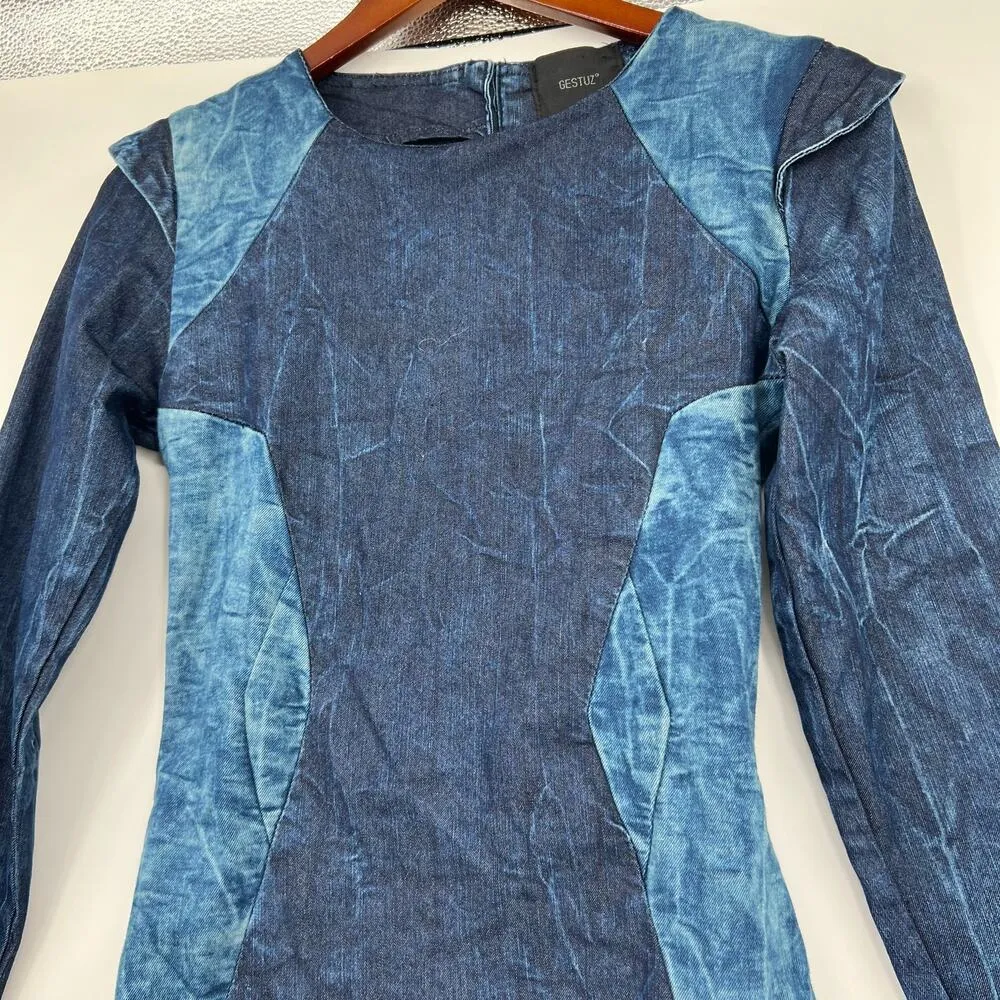 Gestuz denim two tone blue long sleeve pullover dress size 38 / US medium - Image 6