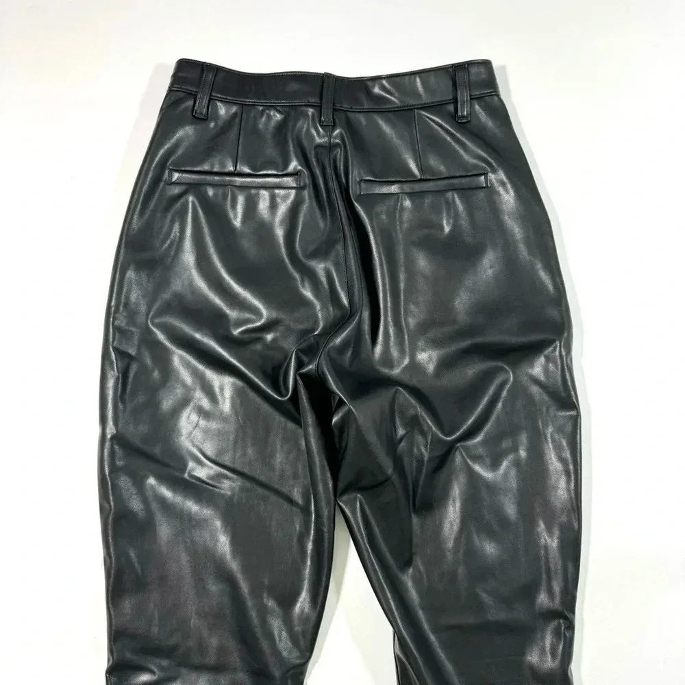 Abercrombie The Skinny Ultra High Rise Pants Faux Leather Black Split Hem - Image 6