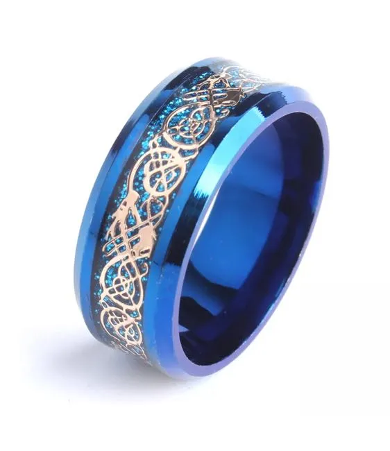 Blue Titanium Gold Dragon Ring - Image 3