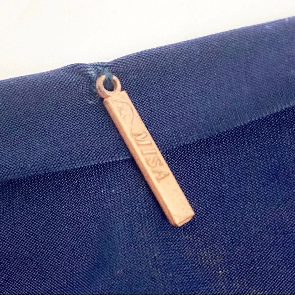 Misa Los Angeles Teget Draped Twist Front Bell Sleeve Mini Dress: Navy Blue - Image 10