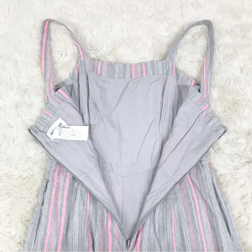 SUGARLIPS Gray Pink Stripe Wide‎ Leg Cropped Cotton Jumpsuit Size XS New - Image 7