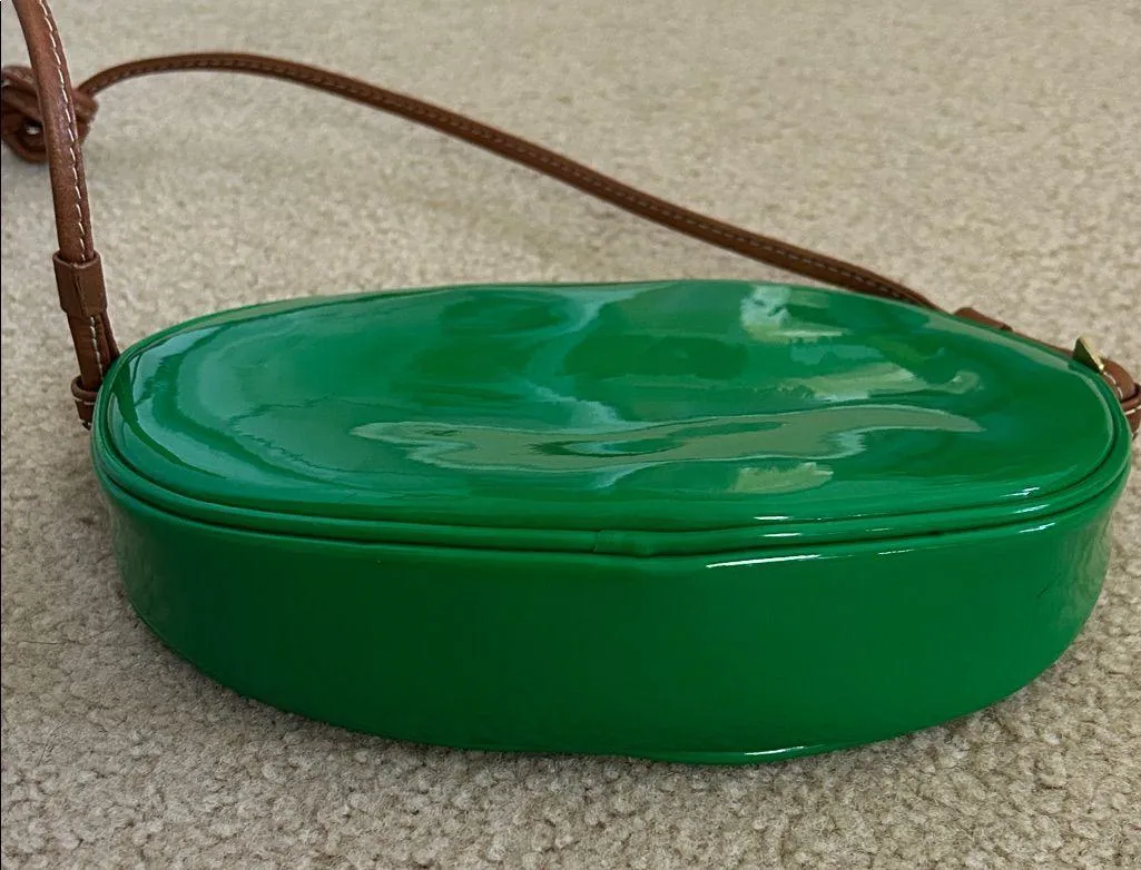 Liz Claiborne Bright Green Patent Leather Oval Crossbody Bag - Image 4