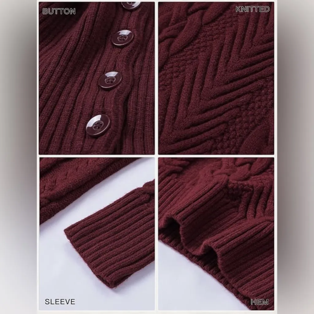 Red Cable Knit Sweater Dress Long Sleeve Turtleneck Pullover Size L - Image 14