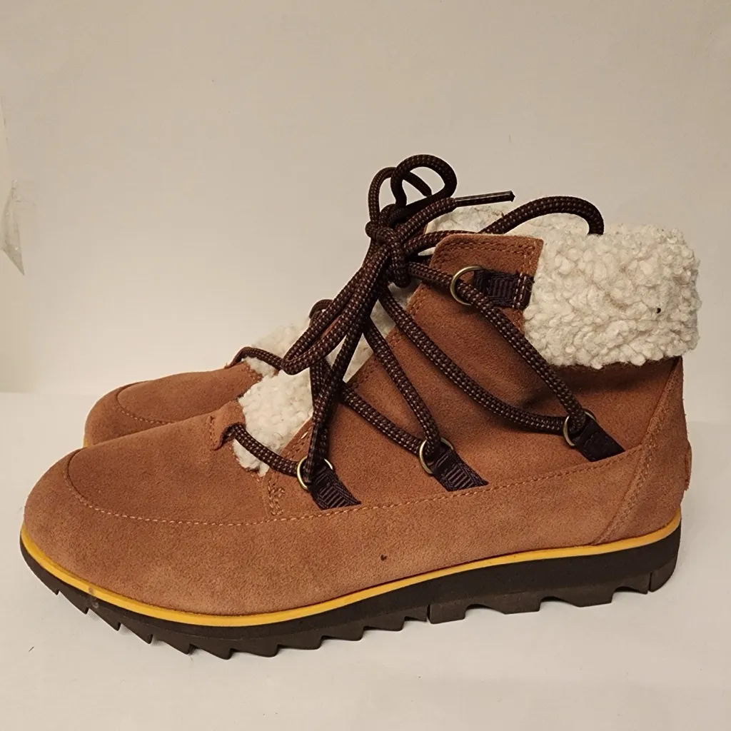 Sorel Harlow Lace Cozy Boot Waterproof Suede Ankle Bootie Women’s Brown Size 10 - Image 4