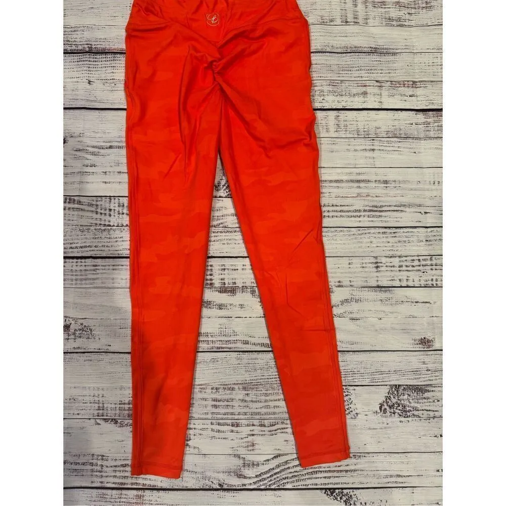 Celestial Bodiez Power 7/8th Leggings in Orange Fire Camo Tetra Print Size Small - Image 7