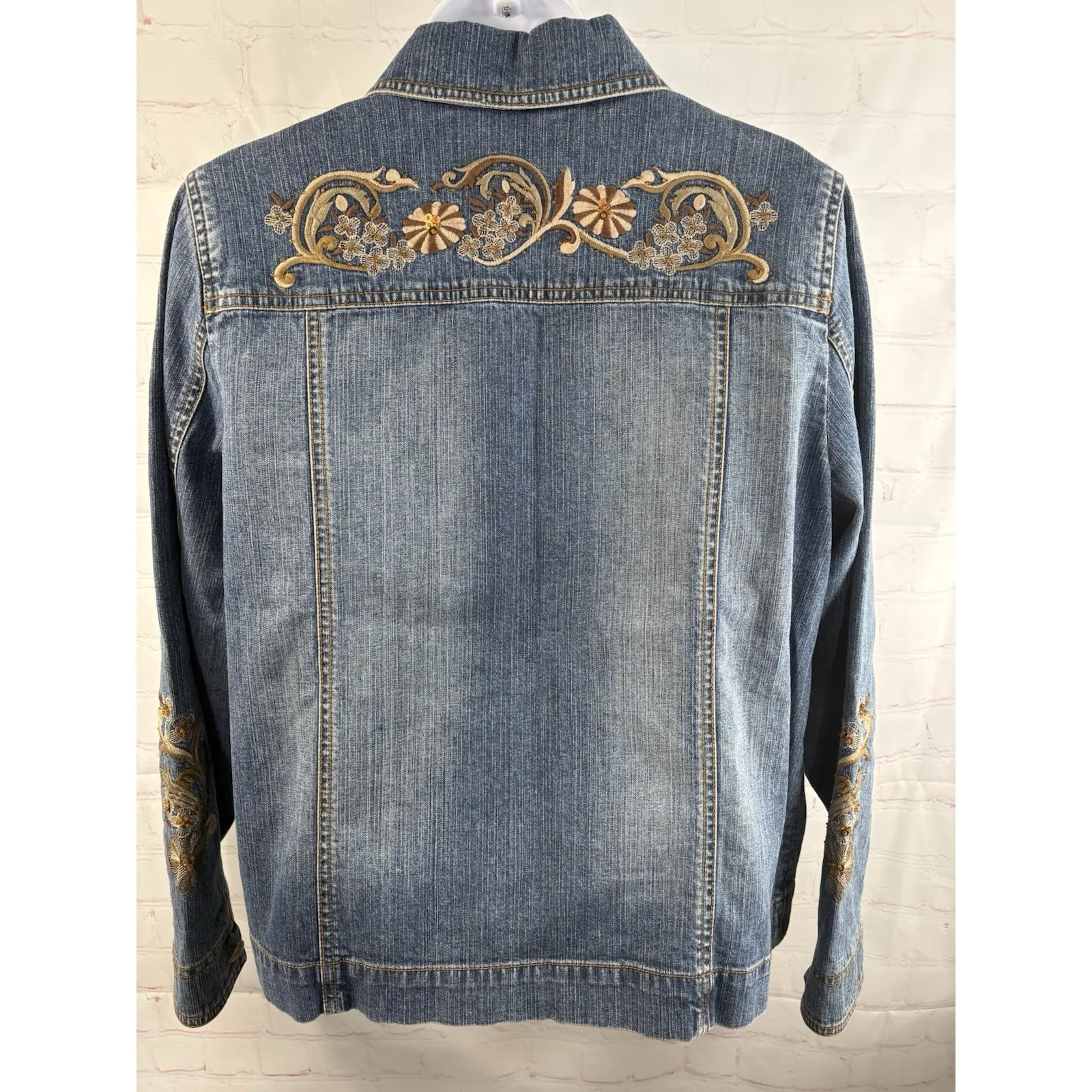 Laura Ashley Denim Jacket Women's Size Small Embroidered Floral Western Boho - Image 2
