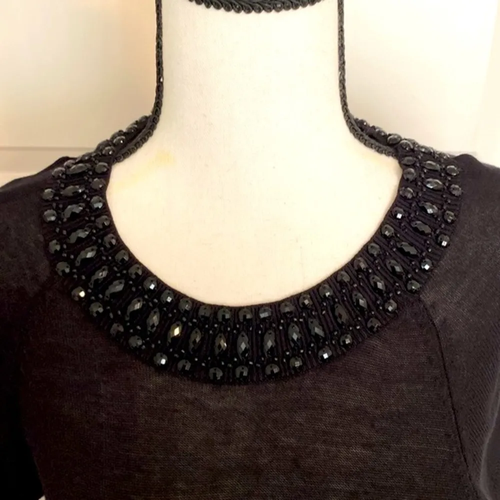 H&M|| Black short sleeve long sweater dress with bejeweled collar. - Image 2