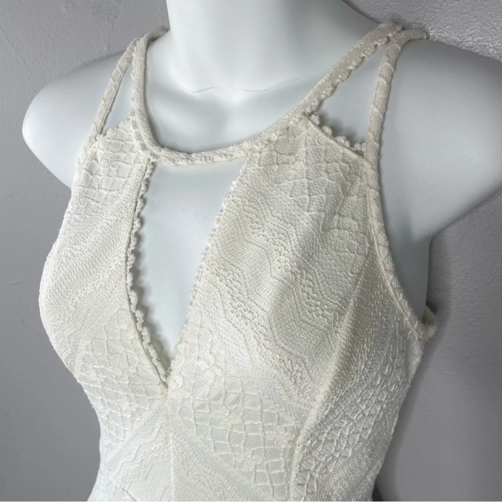 FREE PEOPLE White Mini Dress Womens 2 Bridal Wedding Spring Lace Honeymoon Date - Image 4