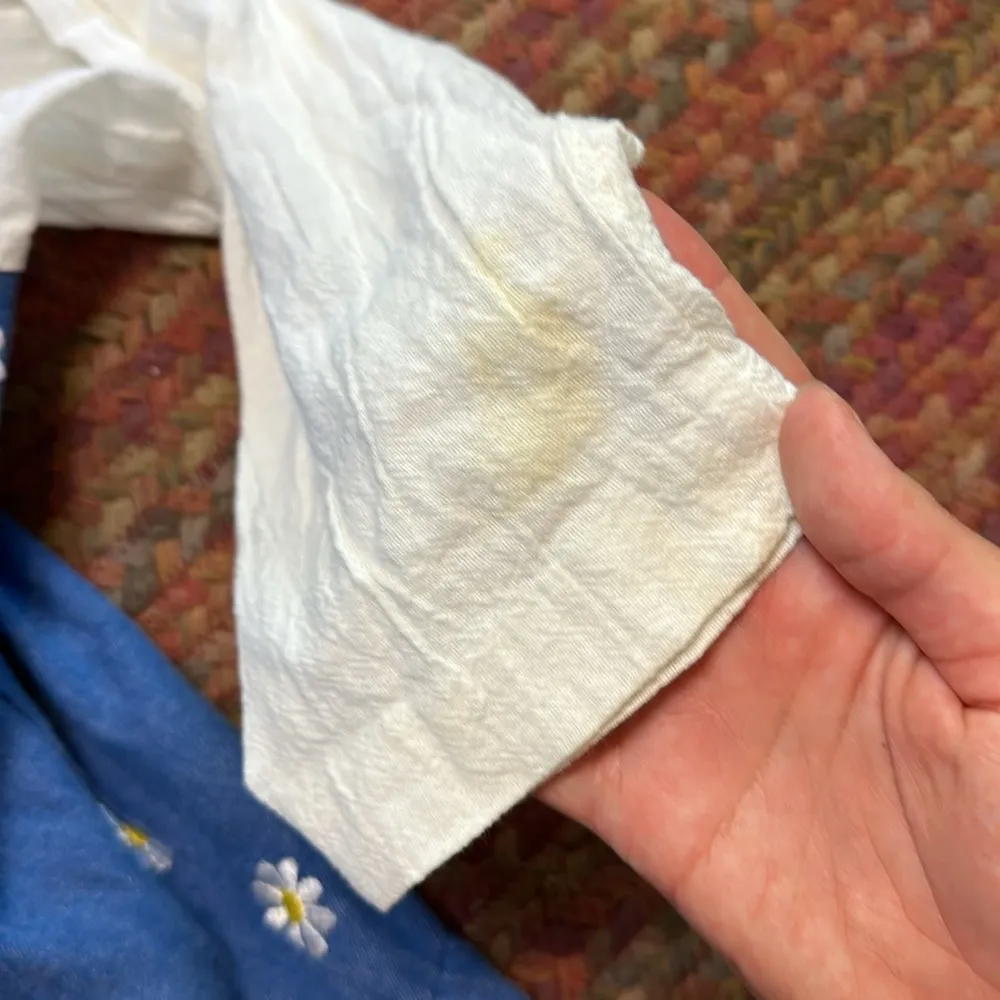 VTG BLUE & WHITE DAISY EMBROIDERED ZIP UP COLLARED JACKET Size M - Image 5