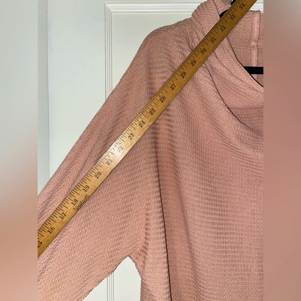 White Crow Dusty Rose L Cowl Neck Sweater Waffle Knit Cotton Raw Edge Detail - Image 3