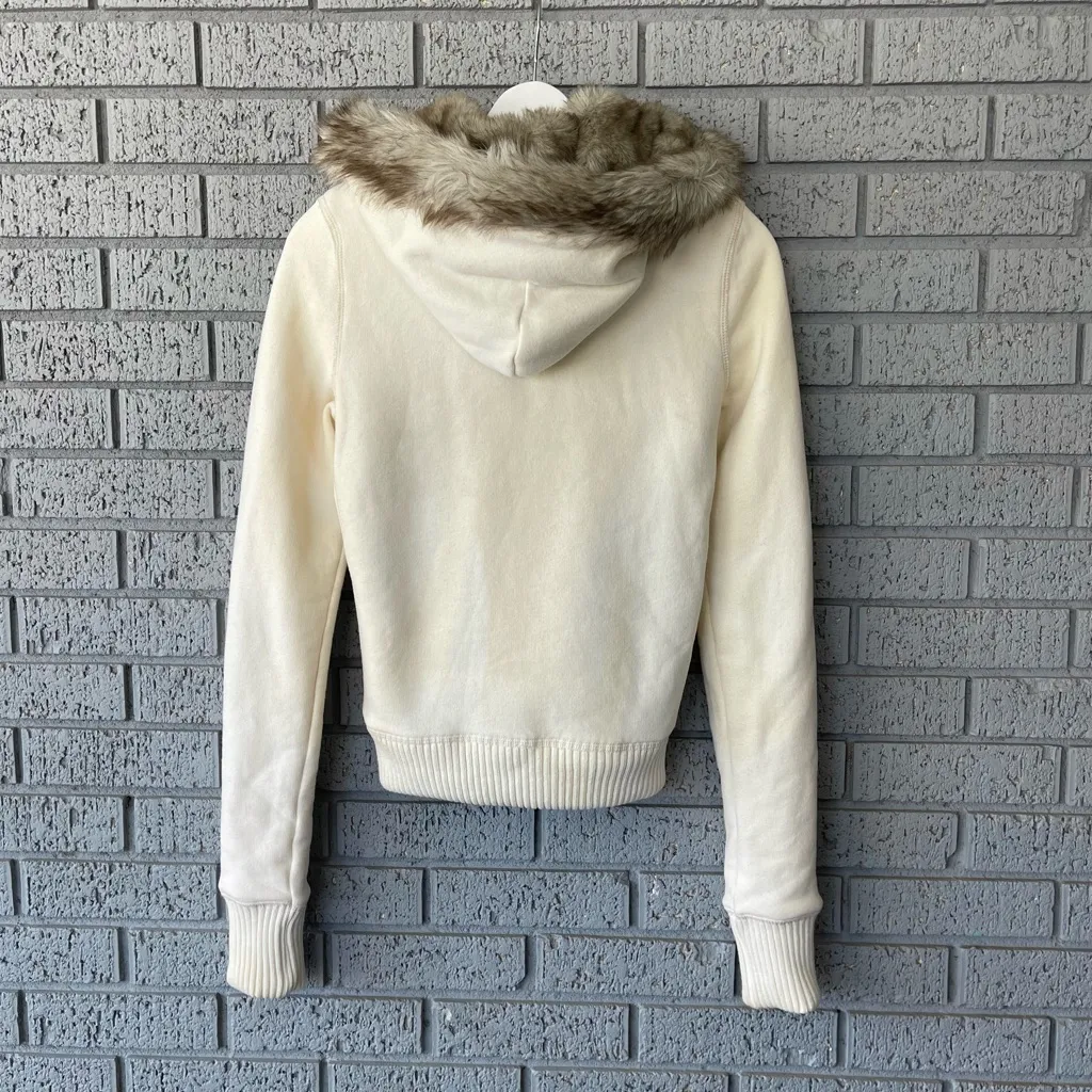 Y2K Abercrombie & Fitch Faux Fur Lined Full Zip Jacket Cream Size Medium RARE - Image 8