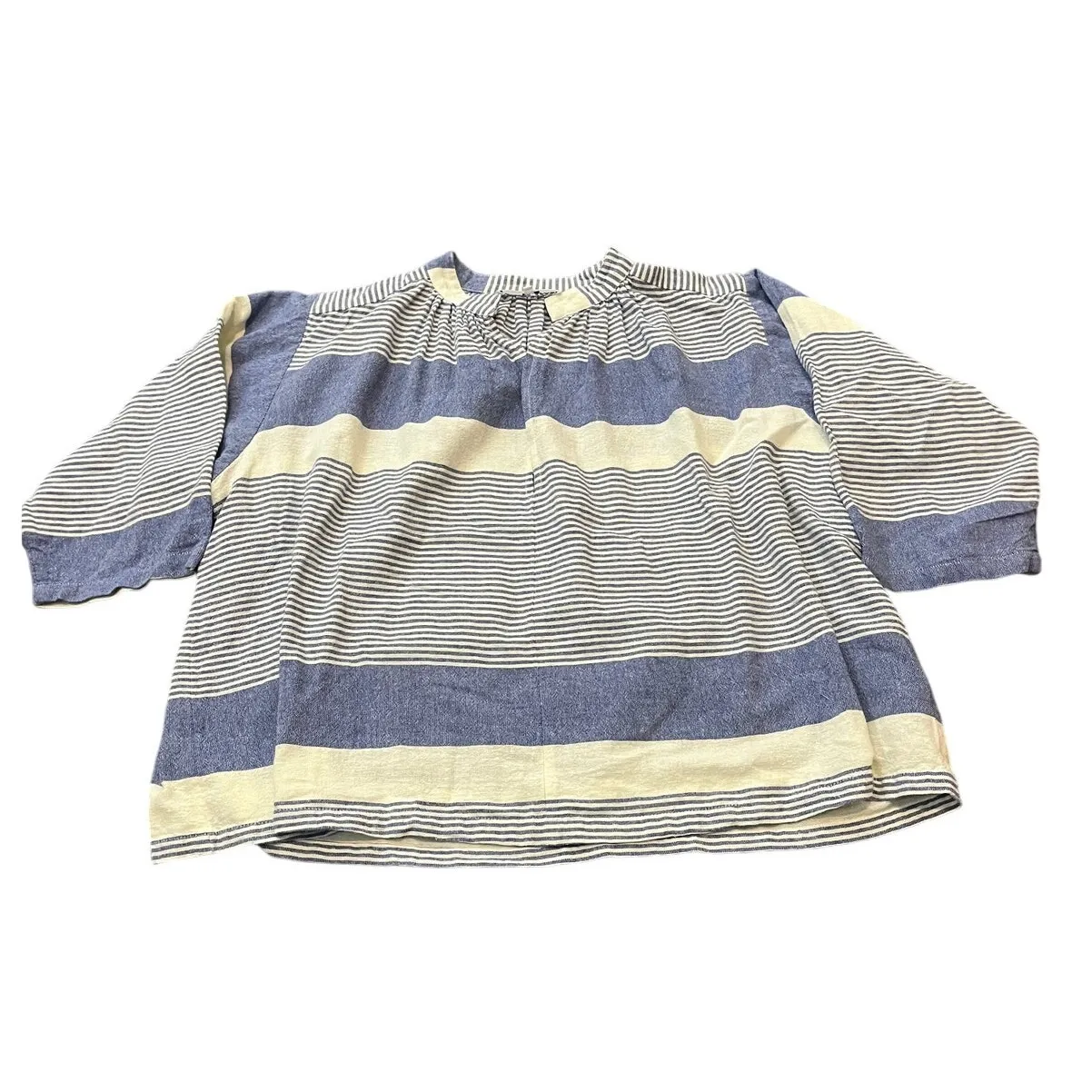 Apiece Apart Shirred Agata Top Cote‎ Stripe Navy Blouse Womens Size 4 - Image 2