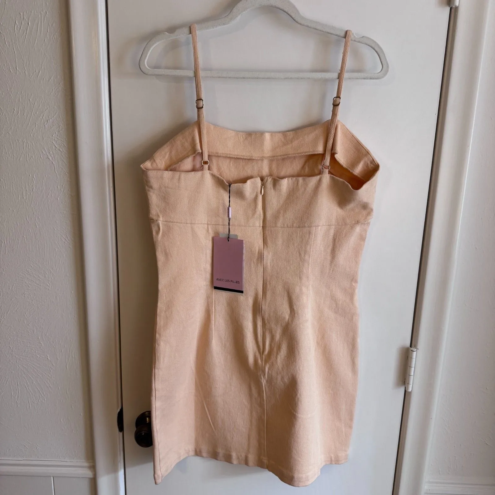 Womens Avec Les Filles 98% Cotton Peach Mini Jean Dress Size 14 NWT - Image 3